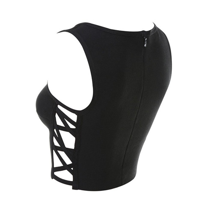 Round Neck Sleeveless Side Lace Up Bandage Top